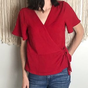 5/$25 Urban Romantics Red Peplum V-Neck Wrap Top